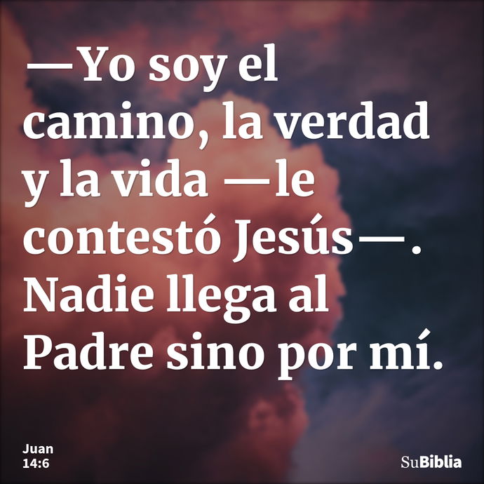 —Yo soy el camino, la verdad y la vida —le contestó Jesús—. Nadie llega al Padre sino por mí. --- Juan 14:6