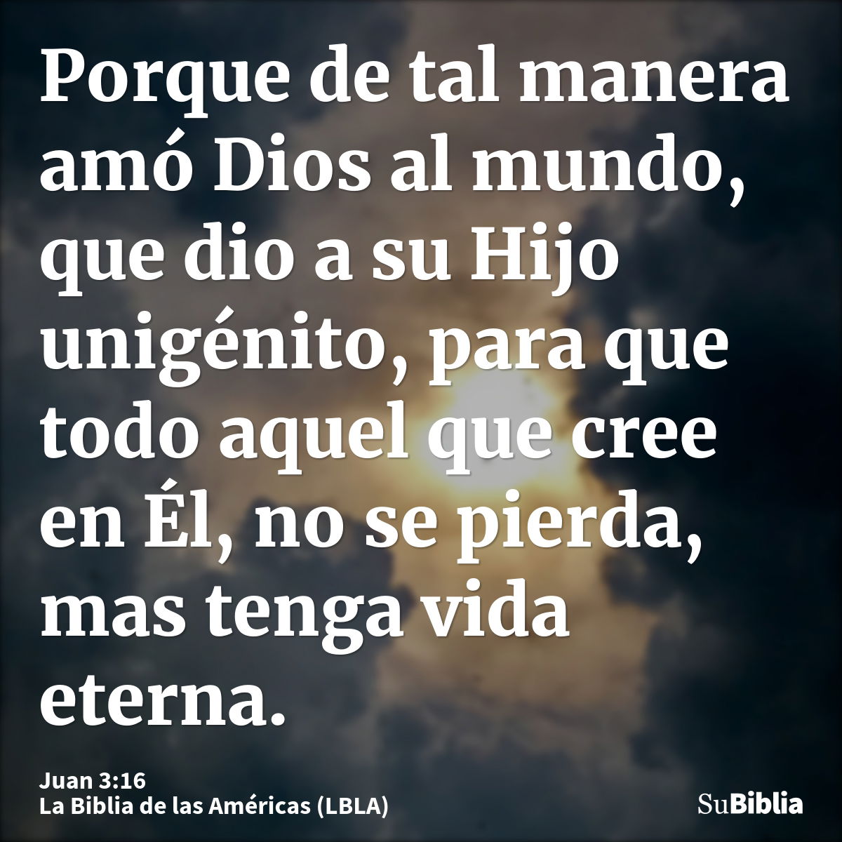 Porque de tal manera amó Dios al mundo, que dio a su Hijo unigénito, para que todo aquel que cree en Él, no se pierda, mas tenga vida eterna.