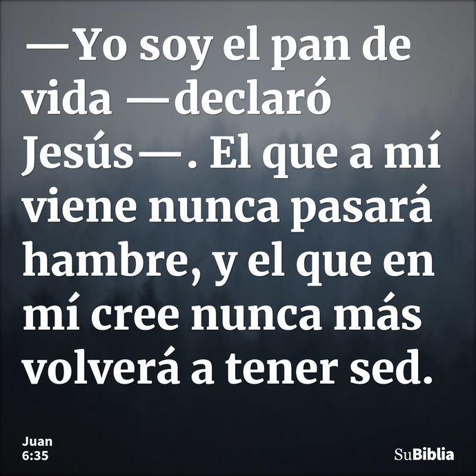 —Yo soy el pan de vida —declaró Jesús—. El que a mí viene nunca pasará hambre, y el que en mí cree nunca más volverá a tener sed. --- Juan 6:35