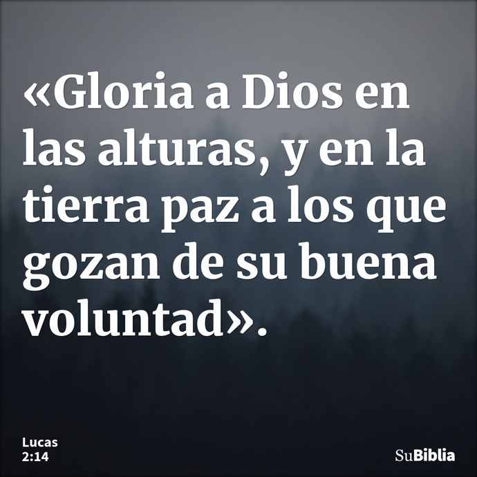 «Gloria a Dios en las alturas, y en la tierra paz a los que gozan de su buena voluntad». --- Lucas 2:14