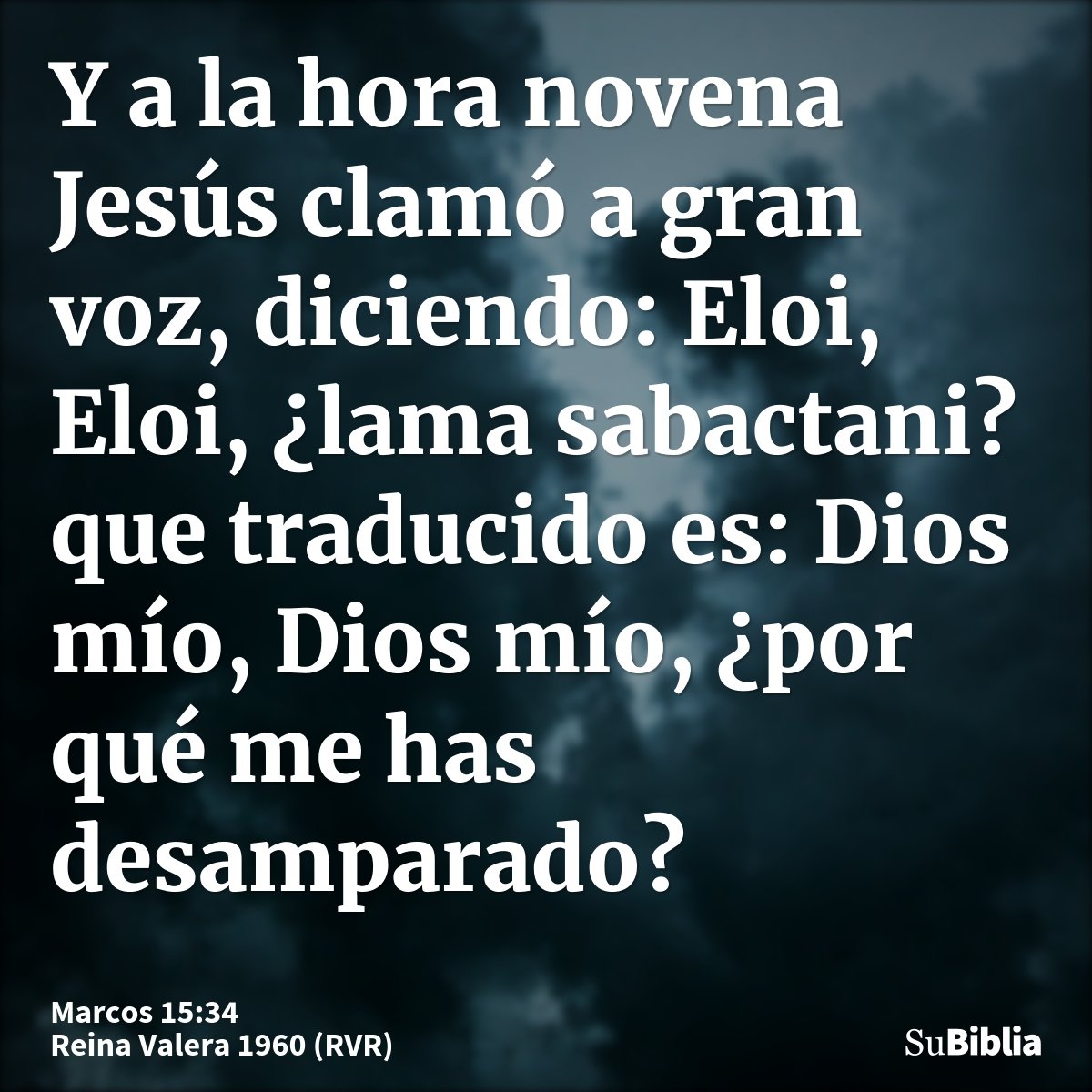 Y a la hora novena Jesús clamó a gran voz, diciendo: Eloi, Eloi, ¿lama sabactani? que traducido es: Dios mío, Dios mío, ¿por qué me has desamparado?