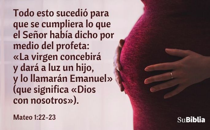 Todo esto sucedió para que se cumpliera lo que el Señor había dicho por medio del profeta: «La virgen concebirá y dará a luz un hijo, y lo llamarán Emanuel» (que significa «Dios con nosotros»). (Mateo 1:22-23)
