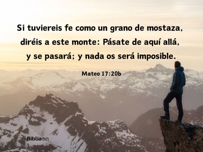 Si tuviereis fe como un grano de mostaza, diréis a este monte: Pásate de aquí allá, y se pasará; y nada os será imposible. (Mateo 17:20b)