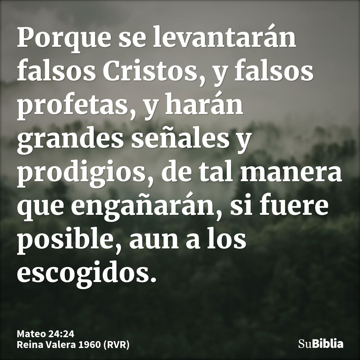 Porque se levantarán falsos Cristos, y falsos profetas, y harán grandes señales y prodigios, de tal manera que engañarán, si fuere posible, aun a los escogidos...