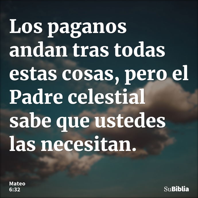 Los paganos andan tras todas estas cosas, pero el Padre celestial sabe que ustedes las necesitan. --- Mateo 6:32