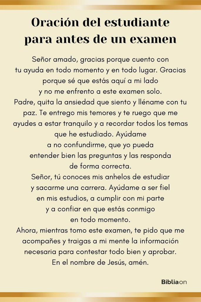 Oración del estudiante para antes de un examen