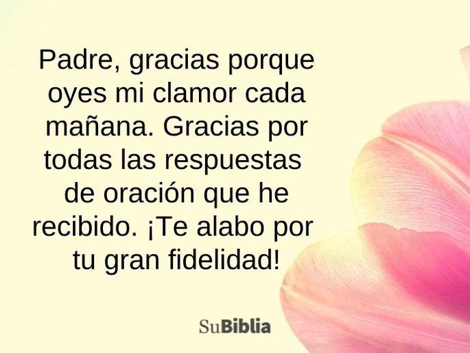 Padre, gracias porque oyes mi clamor cada mañana. Gracias por todas las respuestas de oración que he recibido. ¡Te alabo por tu gran fidelidad!