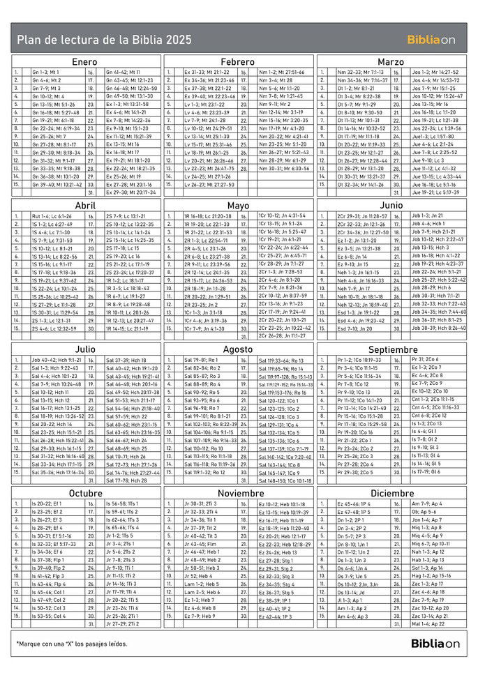 Plan de lectura de la Biblia para 2025
