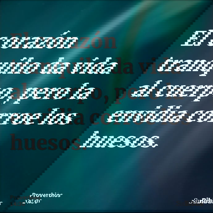 El corazón tranquilo da vida al cuerpo, pero la envidia corroe los huesos. --- Proverbios 14:30