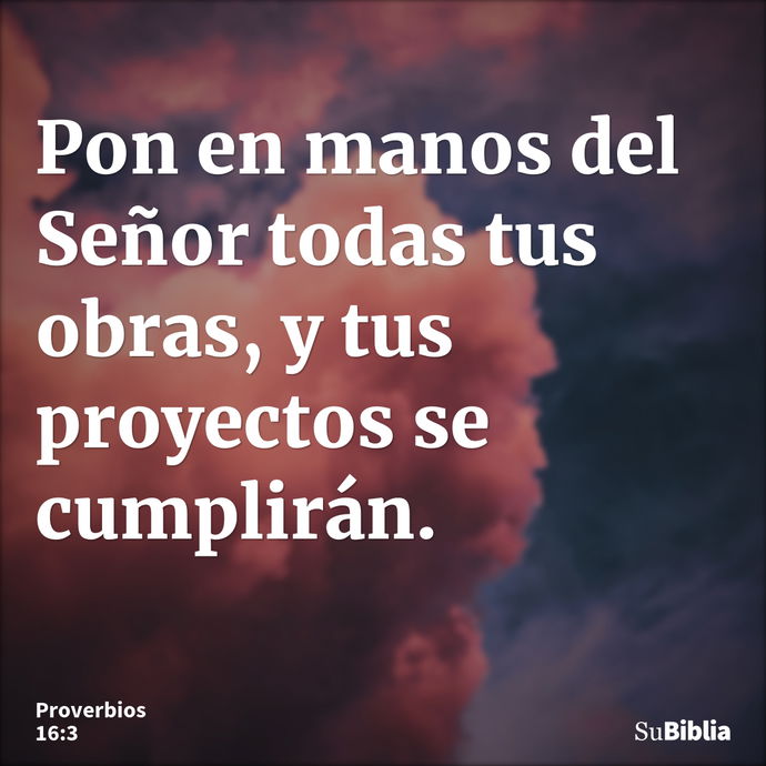 Pon en manos del Señor todas tus obras, y tus proyectos se cumplirán. --- Proverbios 16:3