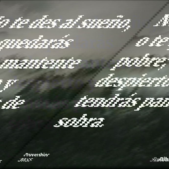 No te des al sueño, o te quedarás pobre; mantente despierto y tendrás pan de sobra. --- Proverbios 20:13
