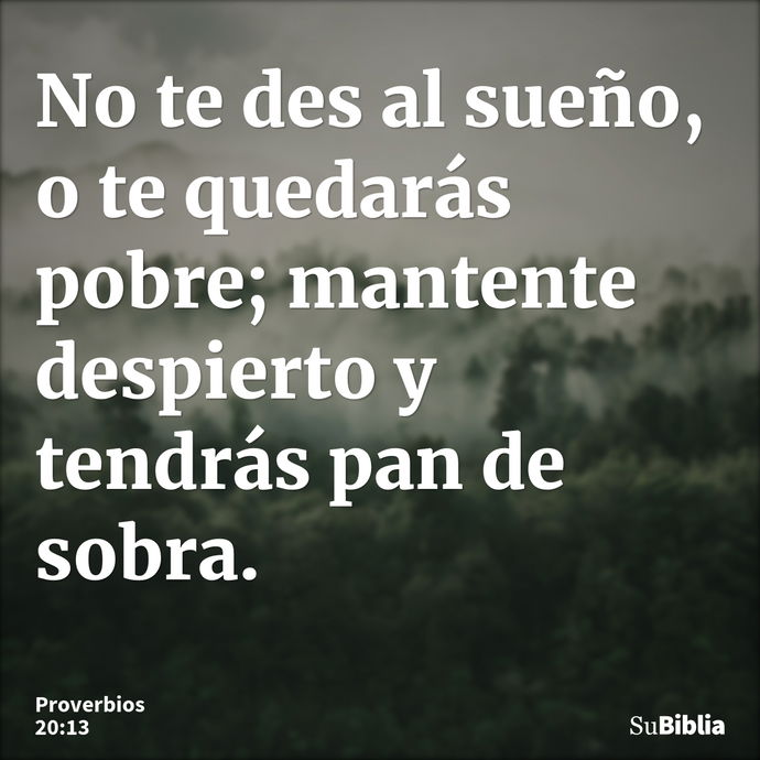 No te des al sueño, o te quedarás pobre; mantente despierto y tendrás pan de sobra. --- Proverbios 20:13