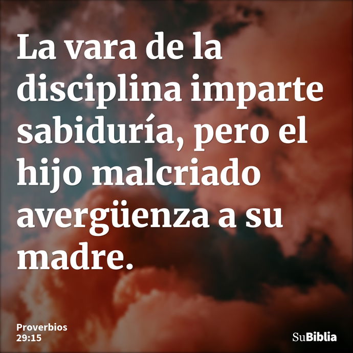 La vara de la disciplina imparte sabiduría, pero el hijo malcriado avergüenza a su madre. --- Proverbios 29:15