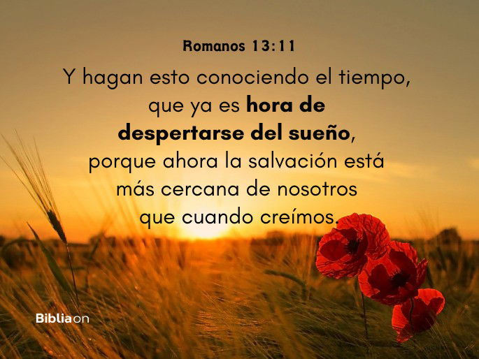 Y hagan esto conociendo el tiempo, que ya es hora de despertarse del sueño, porque ahora la salvación está más cercana de nosotros que cuando creímos. (Romanos 13:11)
