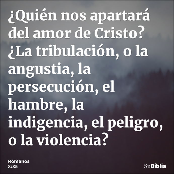 ¿Quién nos apartará del amor de Cristo? ¿La tribulación, o la angustia, la persecución, el hambre, la indigencia, el peligro, o la violencia? --- Romanos 8:35