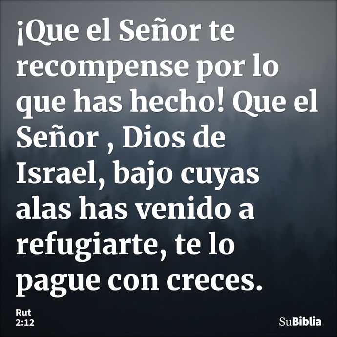 ¡Que el Señor te recompense por lo que has hecho! Que el Señor , Dios de Israel, bajo cuyas alas has venido a refugiarte, te lo pague con creces. --- Rut 2:12