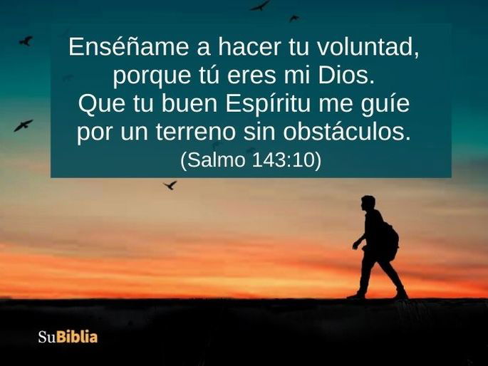 Enséñame a hacer tu voluntad, porque tú eres mi Dios. Que tu buen Espíritu me guíe por un terreno sin obstáculos. (Salmo 143:10)