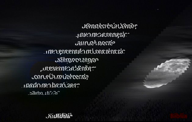 Bendeciré al Señor, que me aconseja; aun de noche me reprende mi conciencia. Siempre tengo presente al Señor; con él a mi derecha, nada me hará caer. - Salmo 16:7-8
