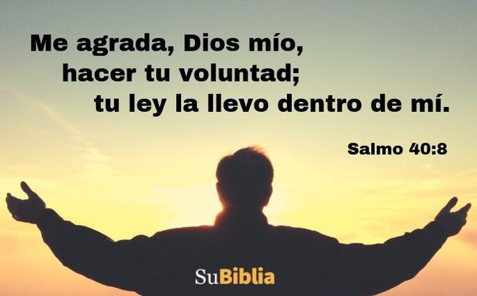 Me agrada, Dios mío, hacer tu voluntad; tu ley la llevo dentro de mí. (Salmo 40:8)