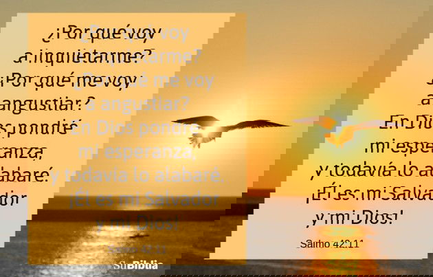 ¿Por qué voy a inquietarme? ¿Por qué me voy a angustiar? En Dios pondré mi esperanza, y todavía lo alabaré. ¡Él es mi Salvador y mi Dios! - Salmo 42:11