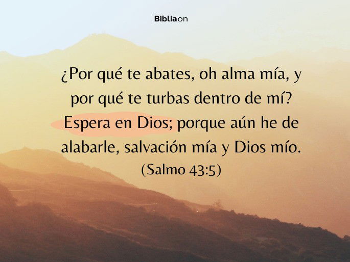 ¿Por qué te abates, oh alma mía, y por qué te turbas dentro de mí? Espera en Dios; porque aún he de alabarle, salvación mía y Dios mío. (Salmo 43:5)
