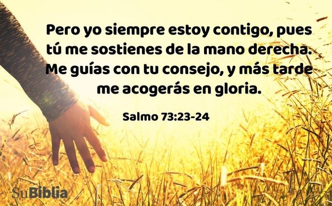 Pero yo siempre estoy contigo, pues tú me sostienes de la mano derecha. Me guías con tu consejo, y más tarde me acogerás en gloria. (Salmo 73:23-24)