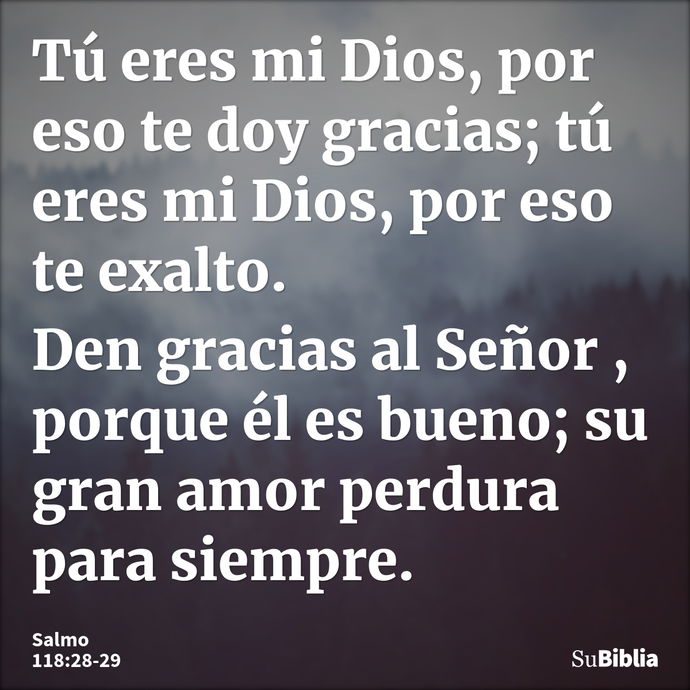 Tú eres mi Dios, por eso te doy gracias; tú eres mi Dios, por eso te exalto. Den gracias al Señor , porque él es bueno; su gran amor perdura para siempre. --- Salmo 118:28