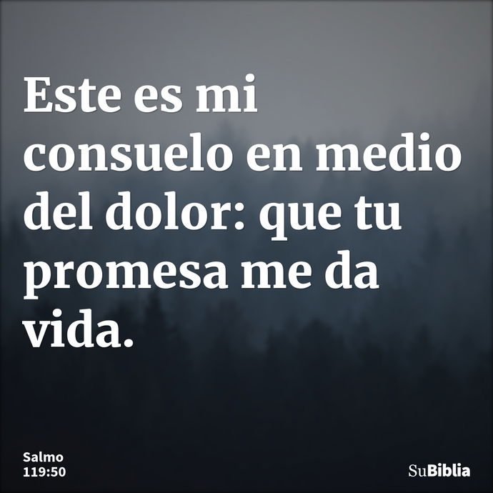 Este es mi consuelo en medio del dolor: que tu promesa me da vida. --- Salmo 119:50