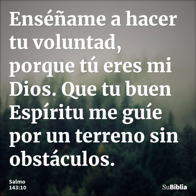 Enséñame a hacer tu voluntad, porque tú eres mi Dios. Que tu buen Espíritu me guíe por un terreno sin obstáculos. --- Salmo 143:10