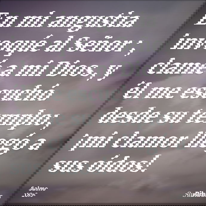 En mi angustia invoqué al Señor ; clamé a mi Dios, y él me escuchó desde su templo; ¡mi clamor llegó a sus oídos! --- Salmo 18:6