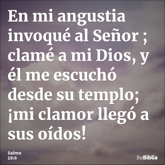 En mi angustia invoqué al Señor ; clamé a mi Dios, y él me escuchó desde su templo; ¡mi clamor llegó a sus oídos! --- Salmo 18:6