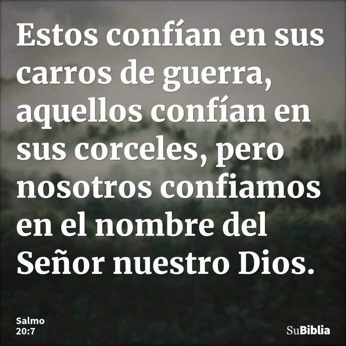 Estos confían en sus carros de guerra, aquellos confían en sus corceles, pero nosotros confiamos en el nombre del Señor nuestro Dios. --- Salmo 20:7