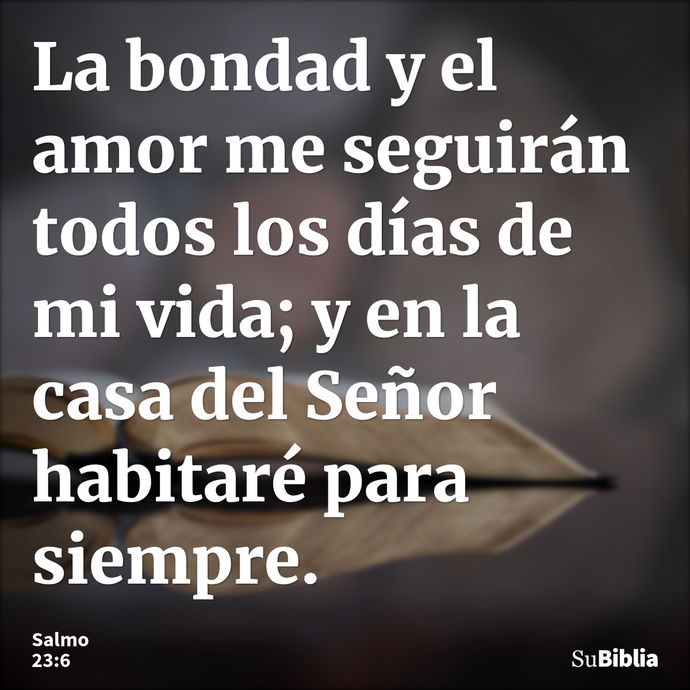 La bondad y el amor me seguirán todos los días de mi vida; y en la casa del Señor habitaré para siempre. --- Salmo 23:6