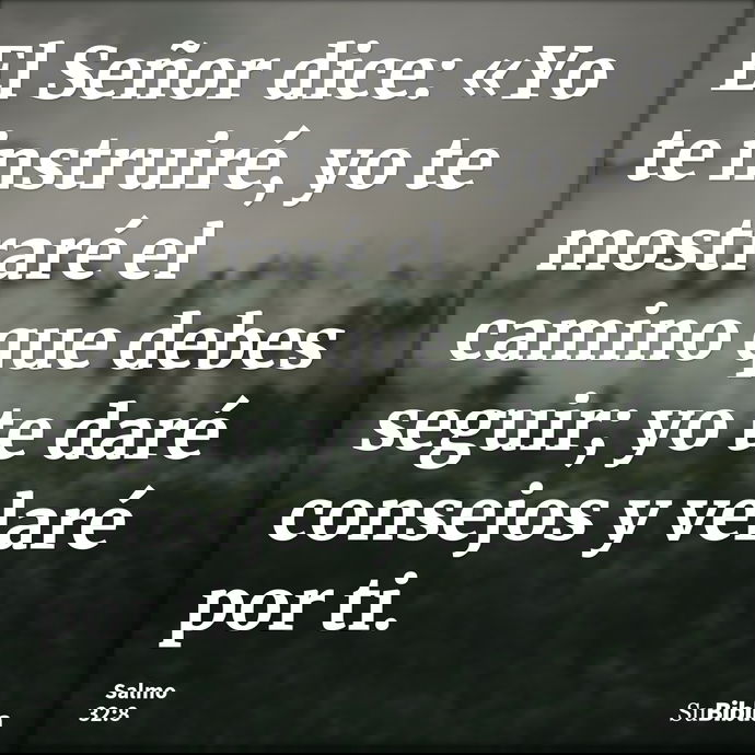 El Señor dice: «Yo te instruiré, yo te mostraré el camino que debes seguir; yo te daré consejos y velaré por ti. --- Salmo 32:8