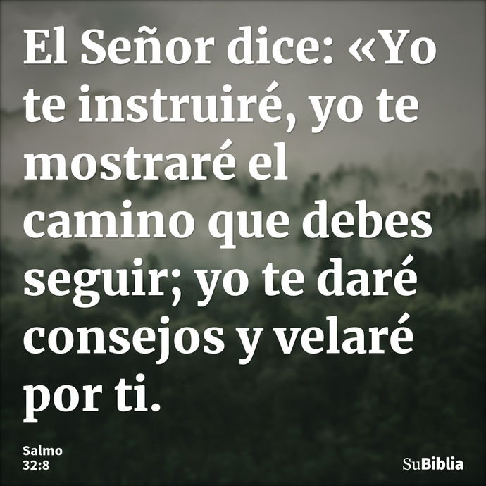 El Señor dice: «Yo te instruiré, yo te mostraré el camino que debes seguir; yo te daré consejos y velaré por ti. --- Salmo 32:8