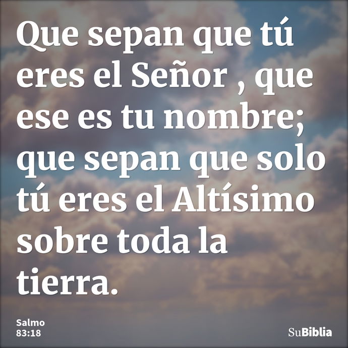 Que sepan que tú eres el Señor , que ese es tu nombre; que sepan que solo tú eres el Altísimo sobre toda la tierra. --- Salmo 83:18