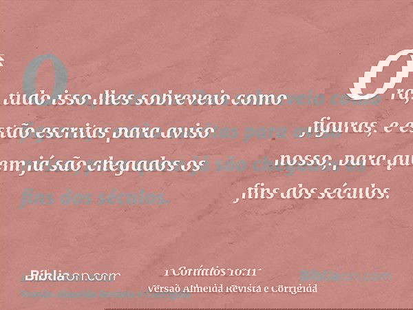 Ora, tudo isso lhes sobreveio como figuras, e estão escritas para aviso nosso, para quem já são chegados os fins dos séculos.