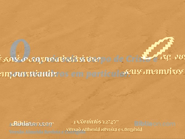 Ora, vós sois o corpo de Cristo e seus membros em particular.