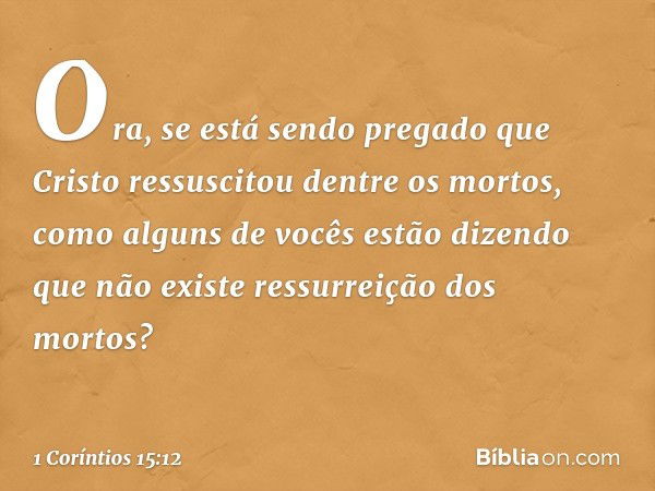 Ora, se está sendo pregado que Cristo ressuscitou dentre os mortos, como alguns de vocês estão dizendo que não existe ressurreição dos mortos? -- 1 Coríntios 15