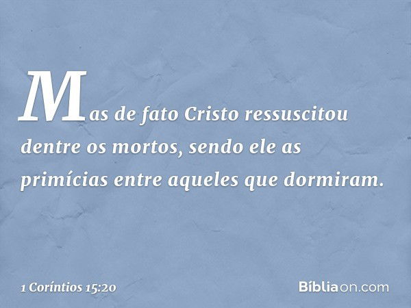 Mas de fato Cristo ressuscitou dentre os mortos, sendo ele as primícias entre aqueles que dormiram. -- 1 Coríntios 15:20