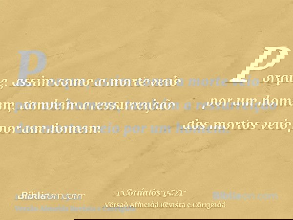 Porque, assim como a morte veio por um homem, também a ressurreição dos mortos veio por um homem.