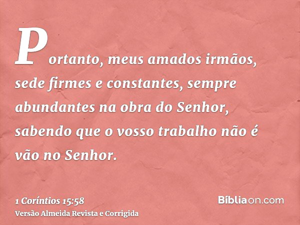 1 Coríntios 15:58 (Permanecer firme na obra do Senhor) - Bíblia