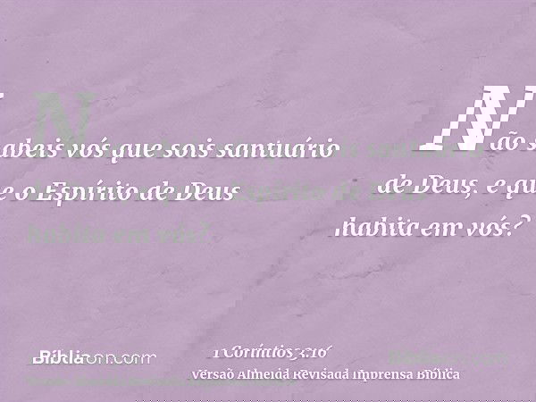 Não sabeis vós que sois santuário de Deus, e que o Espírito de Deus habita em vós?