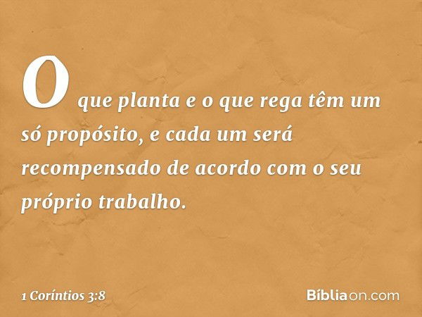 O que planta e o que rega têm um só propósito, e cada um será recompensado de acordo com o seu próprio trabalho. -- 1 Coríntios 3:8