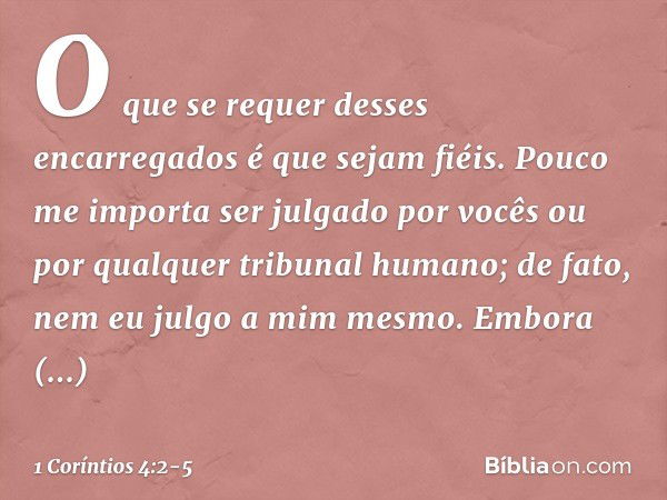 O que se requer desses encarregados é que sejam fiéis. Pouco me importa ser julgado por vocês ou por qualquer tribunal humano; de fato, nem eu julgo a mim mesmo