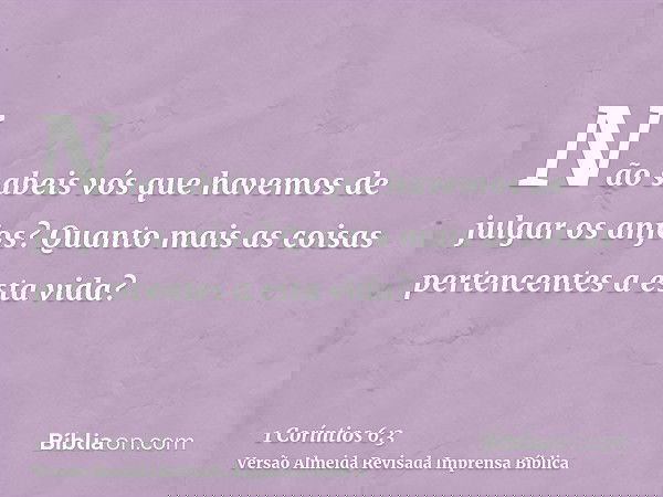Não sabeis vós que havemos de julgar os anjos? Quanto mais as coisas pertencentes a esta vida?