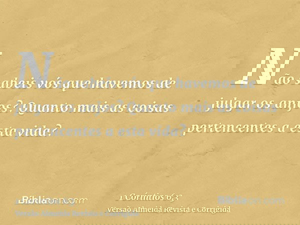 Não sabeis vós que havemos de julgar os anjos? Quanto mais as coisas pertencentes a esta vida?