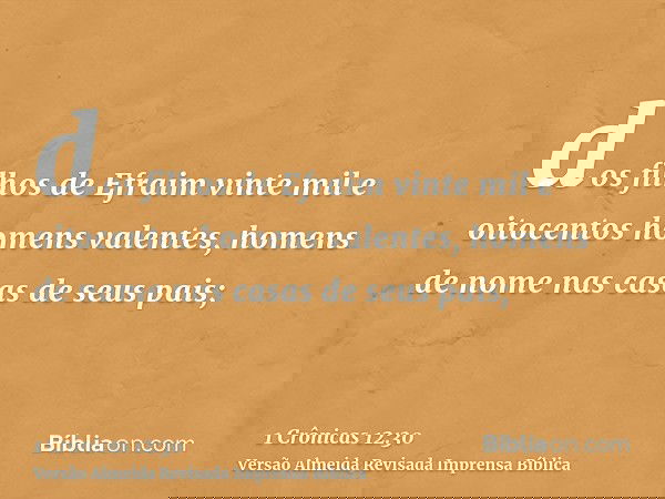 dos filhos de Efraim vinte mil e oitocentos homens valentes, homens de nome nas casas de seus pais;