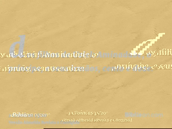 dos filhos de Uziel: Aminadabe, o príncipe, e seus irmãos, cento e doze.