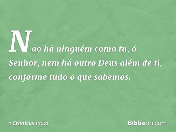 "Não há ninguém como tu, ó Senhor, nem há outro Deus além de ti, conforme tudo o que sabemos. -- 1 Crônicas 17:20